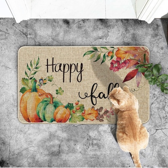Happy Fall Maple Leaf Leaves Pumpkins Decorative Doormat🧿 - Picture 3 of 7